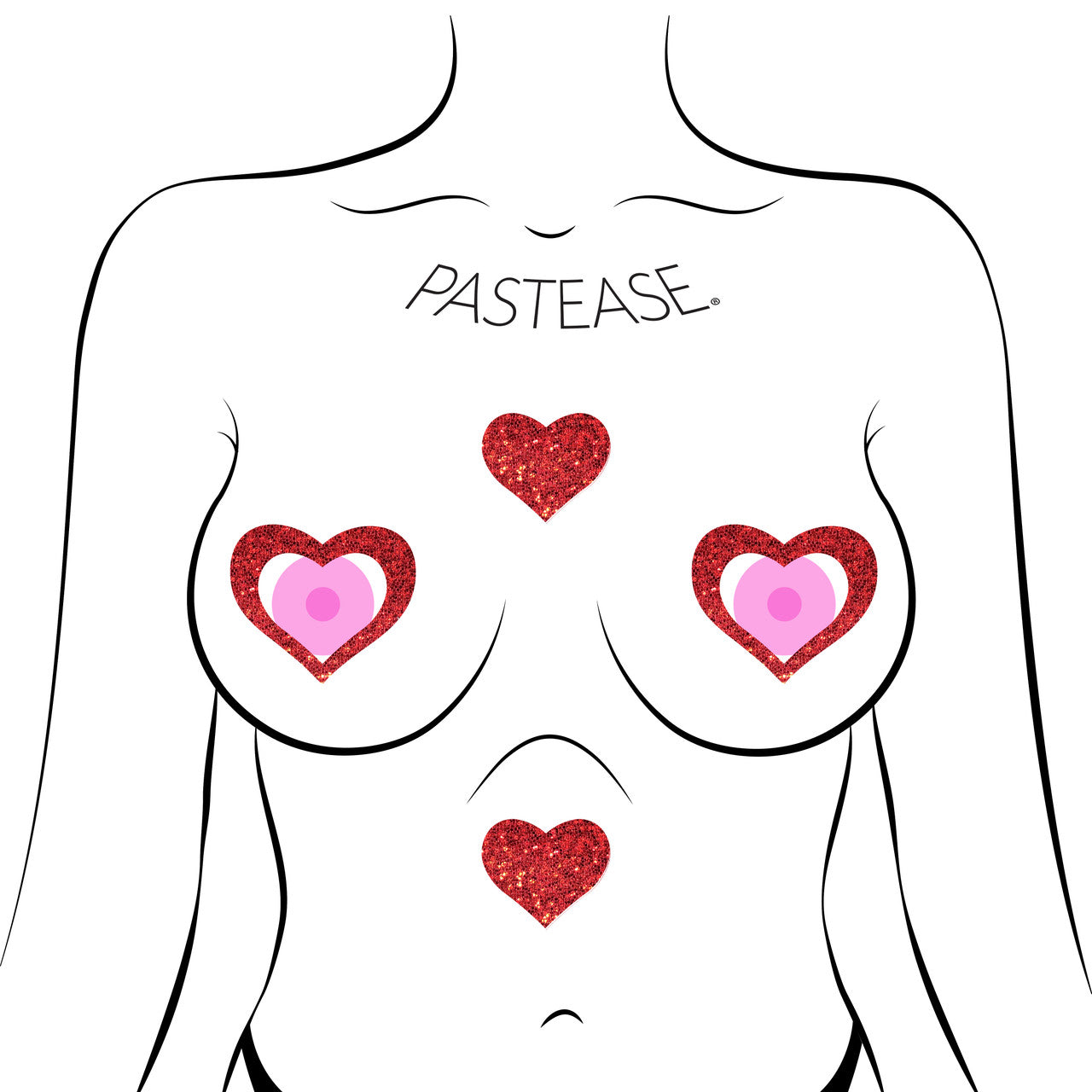 Red Glitter Heart Frame & Center Nipple Pasties by Pastease