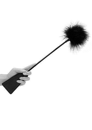 Ouch! Ouch! Crop With Feather Tickler Black