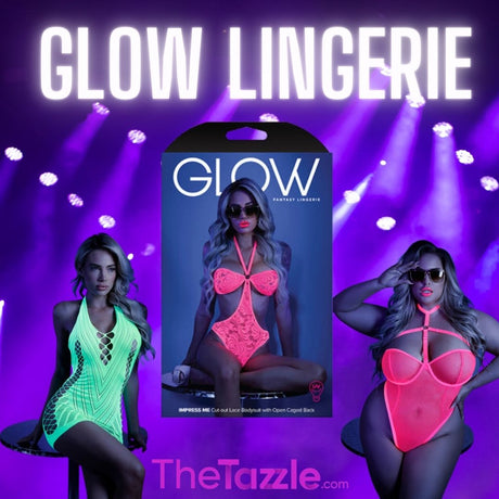 Glow Lingerie by Fantasy Lingerie.  Glow in the dark neon pink and neon green sexy lingerie.  glow in the dark lingerie for parties and events 