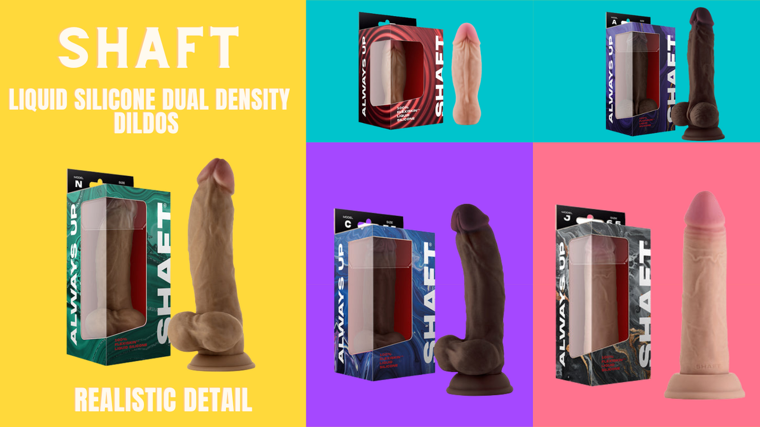 Shaft dual density silicone realistic dildos. soft silicone feel, suction cup harness capabilities 