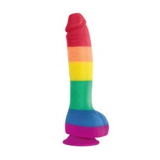 pride colored 8 inch silicone dildo with balls and suction cup