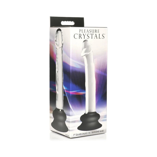 Pleasure Crystals Glass Dildo With Silicone Base 7in