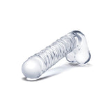 Realistic Ribbed Glass G-Spot Dildo with Balls 8 inch