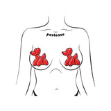 outline of torso wearing red balloon poodle nipple pasties