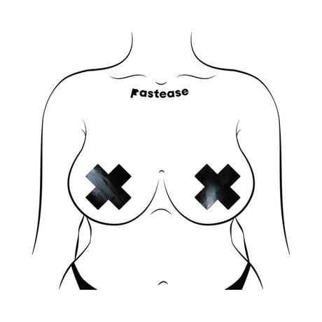 Black Pleather Cross Pasties Worn