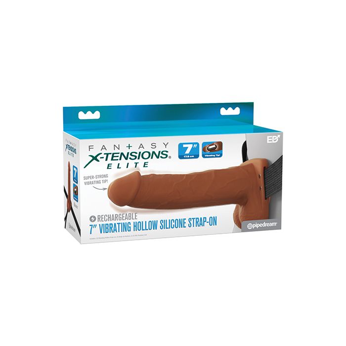 7 Inch Vibrating Hollow Strap On Harness  in Tan Color