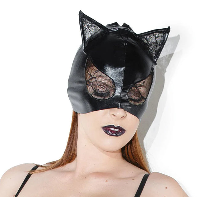 Black Cat Mask with Lace Eyes and Ears