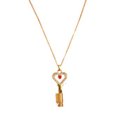 Gold key-shaped pendant with a heart design Chastity Key Necklace