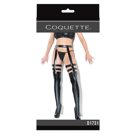 Thigh-High Wetlook Stockings with Garters-  Queen O/S