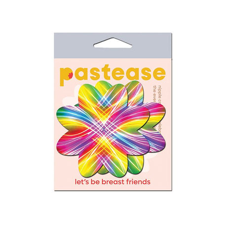 pastease packaging of rainbow laser petal pasties