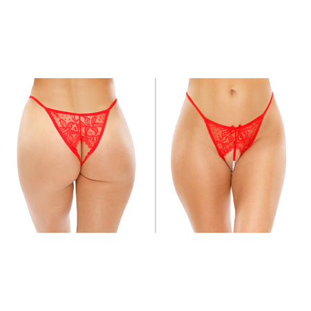 Calla Crotchless Lace Pearl Panty - Small Sizes