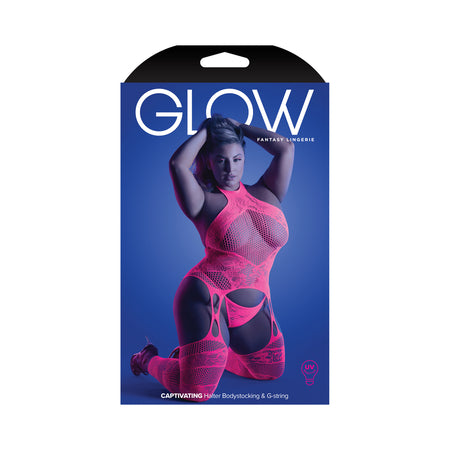 Glow Captivating High Neck Halter Bodystocking & G-String  - Queen Size