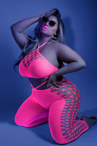 Glow Own The Night Cropped Halter Bodystocking - Queen Size