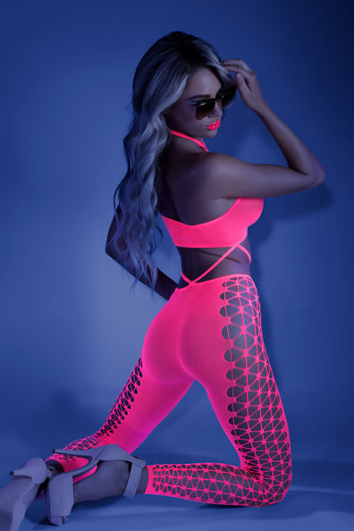 Glow Own The Night Cropped Halter Bodystocking - O/S
