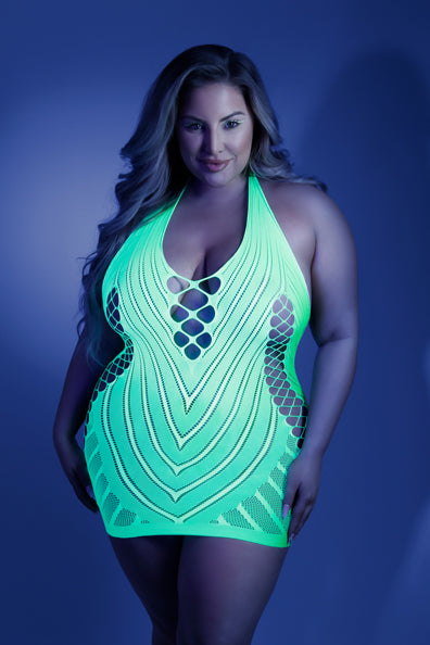 Glow Shock Value Net Halter Dress - Queen Size