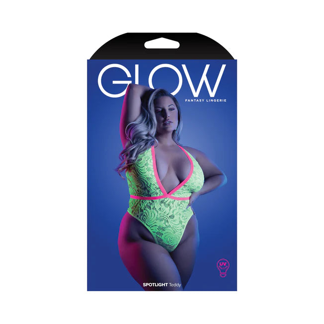 Glow Spotlight Neon Green Lace Teddy  - Queen Size