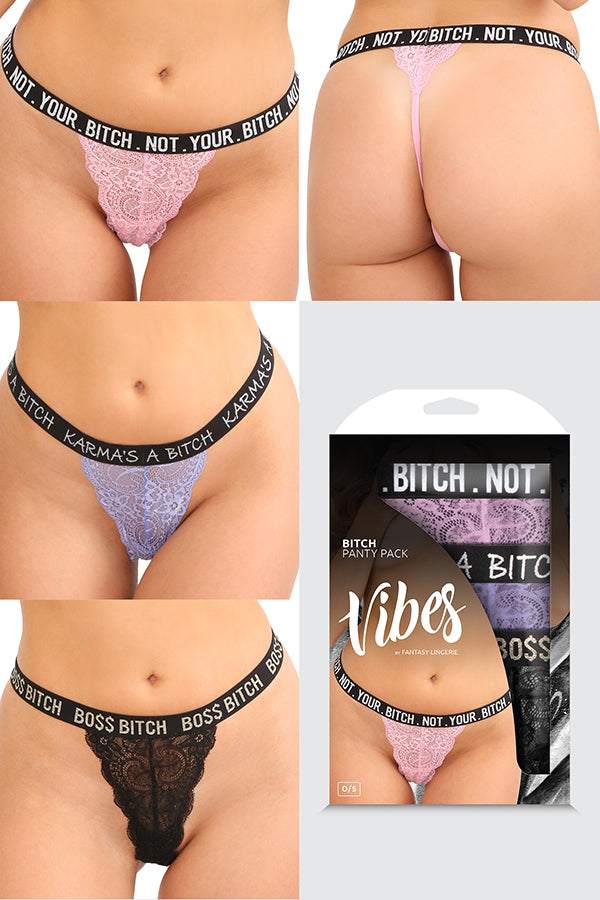 Vibes Bitch Lace Thong Panty 3 Pack - O/S
