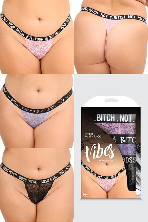 Vibes Bitch Lace Thong Panty 3 Pack - Queen Size