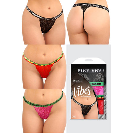 Vibes Trippy Vibes Pack 3-Piece Lace Thong Panty Set - O/S