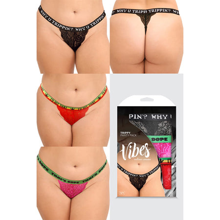 Vibes Trippy Vibes Pack 3-Piece Lace Thong Panty Set - Queen Size