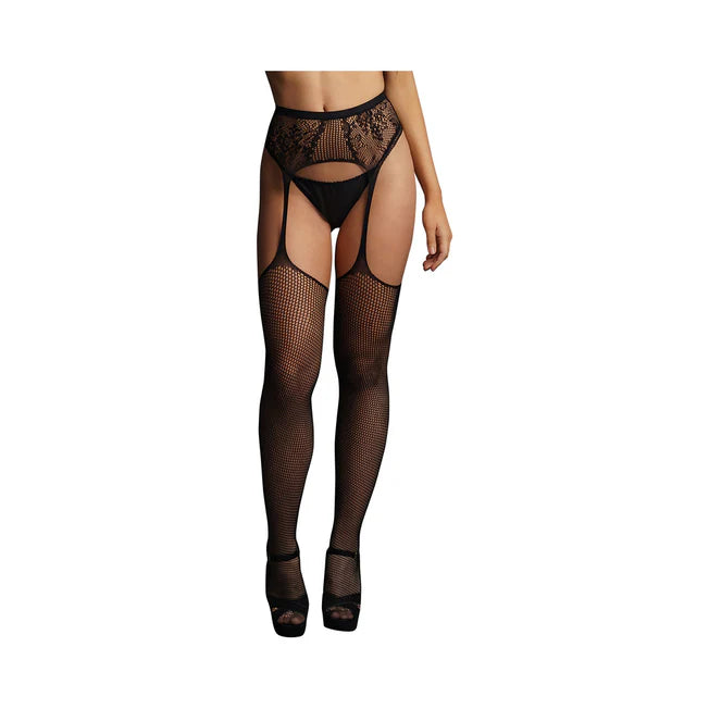 Le Desir Fishnet and Lace Garter Belt Stockings O/S 