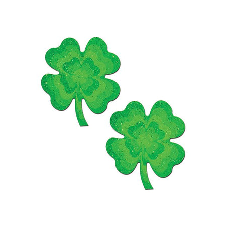 two green glittered four leaf clover nipple pasties 