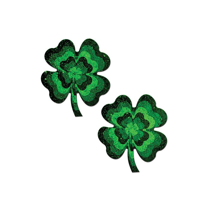 two green glittered four leaf clover nipple pasties 