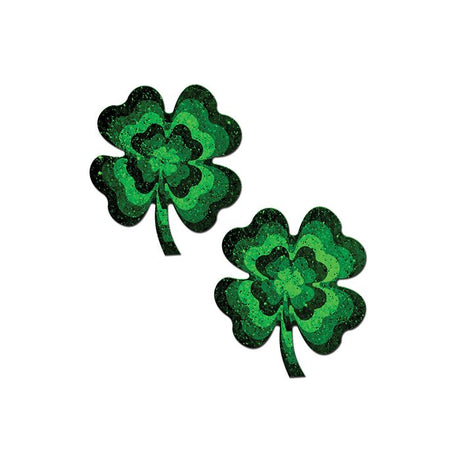 two green glittered four leaf clover nipple pasties 