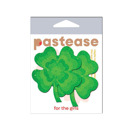 two green glittered four leaf clover nipple pasties from Pastease