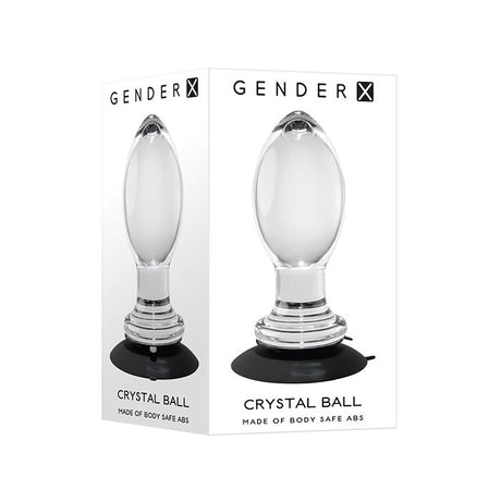 the packaging and box of the gender x crystal ball butt plug