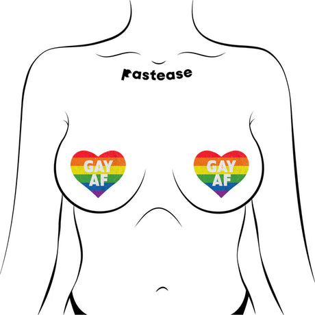 Glitter 'Gay AF' Rainbow Heart Pasties