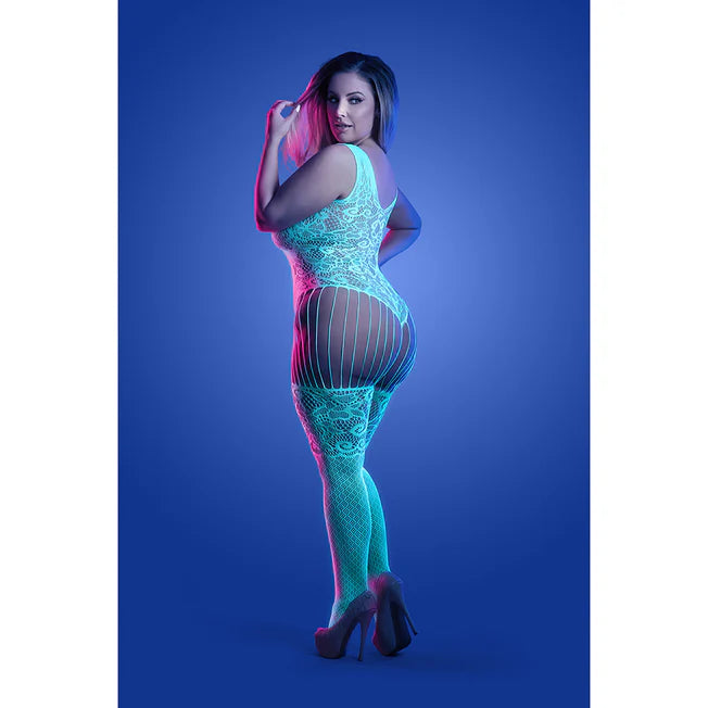 Glow Illuminate Glow In The Dark Crotchless Teddy Bodystocking - Queen Si