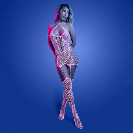 Glow Metamorphic Pink Lace Bodystocking