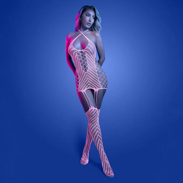 Glow Metamorphic Pink Lace Bodystocking