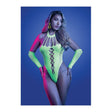 uv reactive teddy lingerie in neon green color with arm warmers and leg warmers