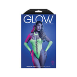 Glow Fantasy Lingerie packaging with a model wearing colorful uv reactive lingerie 