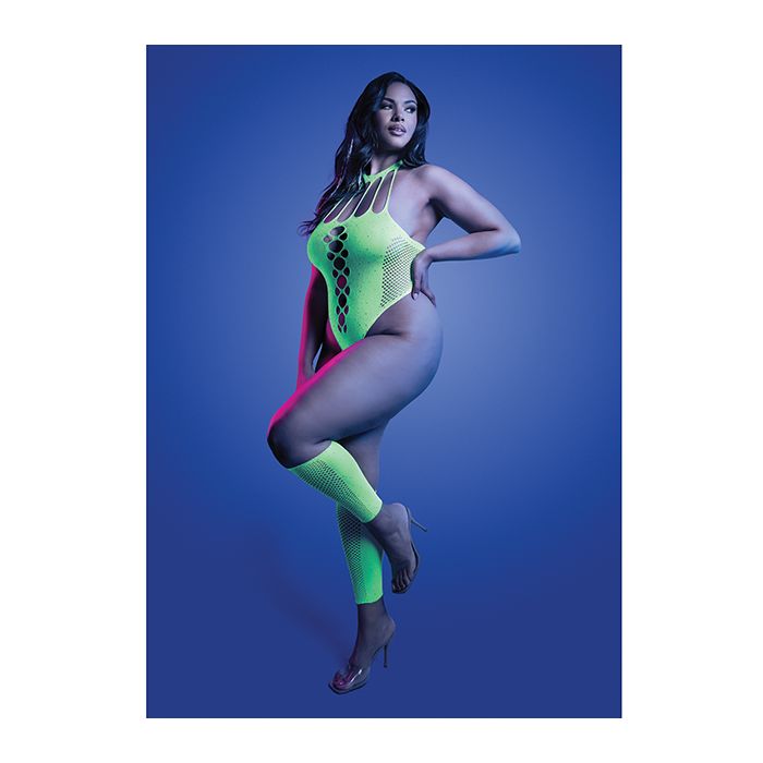 neon green uv reactive glow lingerie in queen size