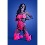 Wavelength UV Reactive Rhinestone Fishnet Cut-Out Bodystocking - O/S