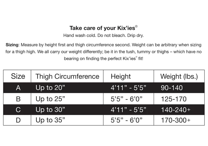 Kixies Black Fishnet Rhinestone Thigh High Size Chart