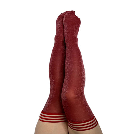 Kixies Holly Cranberry Shimmer Thigh-High Stockings - All Sizes