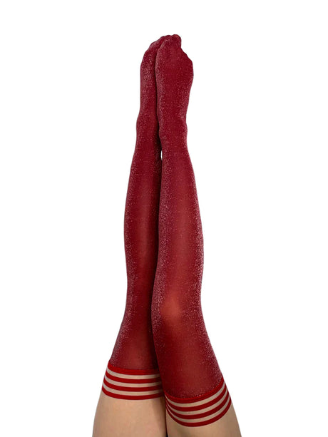 Kixies Holly Cranberry Shimmer Thigh-High Stockings - All Sizes