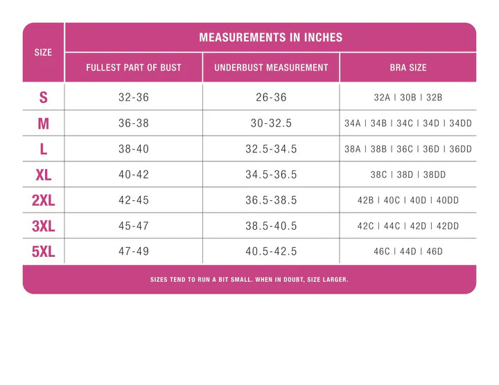 Kix'ies Black X-Strap Bralette Size Chart