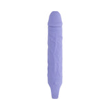 large purple fantasy penis shaped vibrator with a loop hole on the bottom.