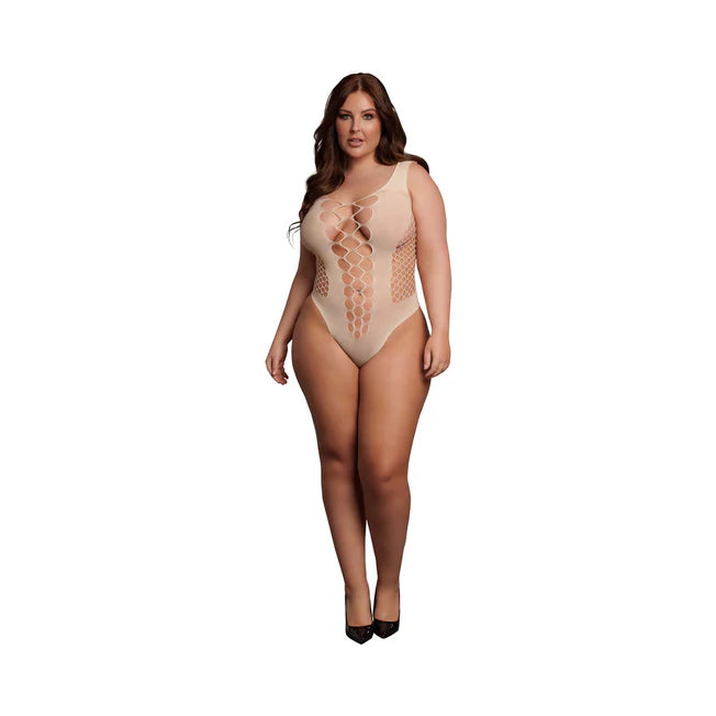 Le Desir V-Neck Teddy with Opaque Panels Queen Sizes