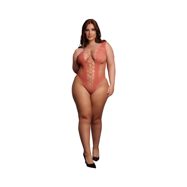 Le Desir V-Neck Teddy with Opaque Panels Queen Sizes