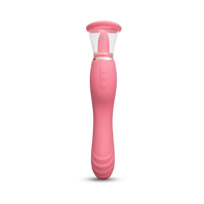 Le Wand Lick Double Ended Vibrator for both c-spot and g-spot along with a suction cup with a vibrating tongue