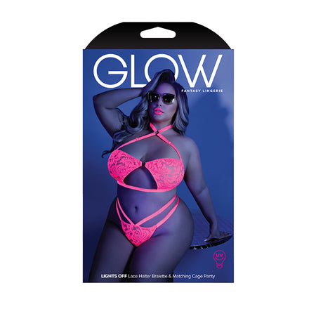 Glow Lights Off Halter Bralette & Cage Panty - Queen Size