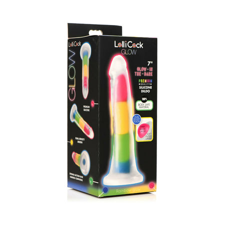 Lollicock 7" Glow In The Dark Rainbow Silicone Dildo Without Balls
