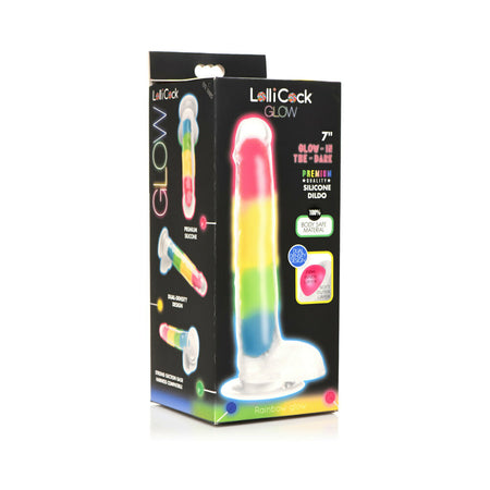Lollicock 7" Glow In The Dark Rainbow Silicone Dildo With Balls