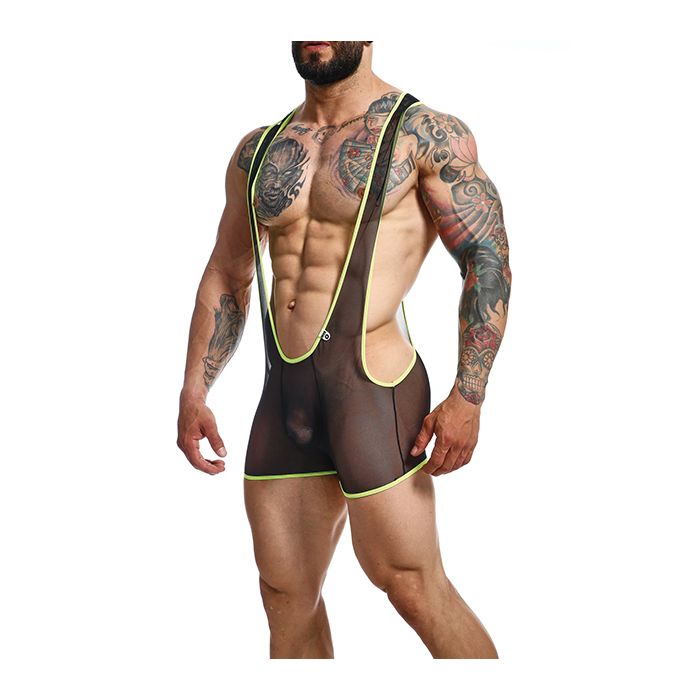 Men's MOB Black Sheer Singlet w/Lime Trim